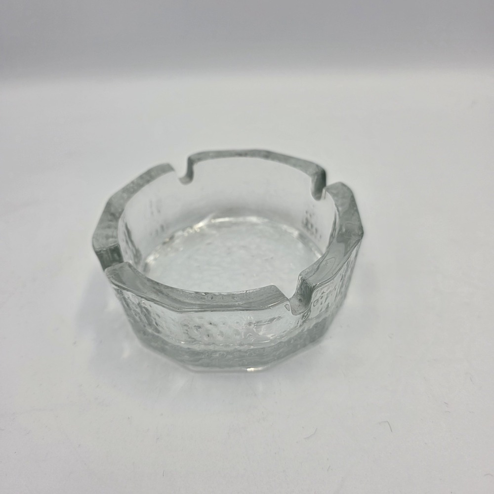 Blenko Ashtray Hammered Clear Glass 4" Diameter Round MCM Trinket Dish VTG